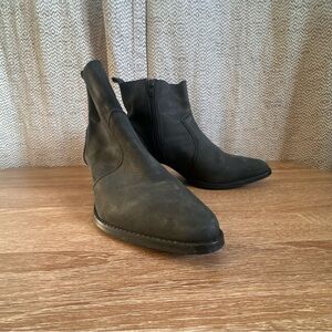 Charcoal Grey Leather Pointed Toe Ankle Cowboy Boots – Size 9.5